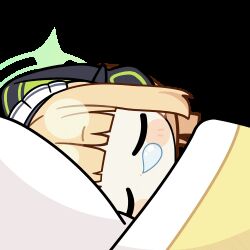  1girl animal_ear_headphones animal_ears animated animated_gif blanket blonde_hair blue_archive blunt_bangs blunt_ends blush_stickers cat_ear_headphones cat_ears chibi chunye_haruya closed_eyes commission dot_nose facing_viewer fake_animal_ears feigning_sleep green_halo halo head_on_pillow headphones lowres lying maid_headdress midori_(blue_archive) midori_(maid)_(blue_archive) missing_commentary no_mouth nose_bubble official_alternate_costume official_alternate_hairstyle on_side pillow ponytail second-party_source short_hair sidelocks simple_background solo transparent_background u_u under_covers upper_body white_headdress zzz 