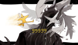  1other afterimage breaking crack creature damage_numbers deltarune head_wings highres kicking letterboxed monster multiple_wings outside_border shards shiburingaru star_(symbol) the_original_starwalker titan_(deltarune) white_background wings 
