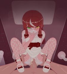  1boy 1girl blush bow cum cum_in_pussy dress finger_to_mouth fishnet_thighhighs fishnets full_body green_eyes hair_bow hetero heterochromia highres hololive hololive_indonesia huntamann kureiji_ollie long_hair looking_at_viewer mary_janes multicolored_hair penis pov pov_crotch pov_hands red_bow red_hair sex shoes shushing sleeveless sleeveless_dress solo_focus spread_legs stitched_arm stitches streaked_hair sweat symbol-shaped_pupils textless_version thigh_grab thighhighs thighs tile_wall tiles uncensored vaginal virtual_youtuber white_dress white_hair white_shoes white_thighhighs x-shaped_pupils yellow_eyes 