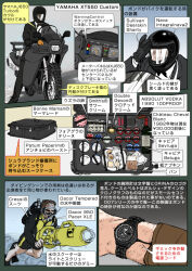  007 1boy bottle bow bowtie business_suit cup diver_propulsion_vehicle drinking_glass english_text flippers food fork formal_clothes goggles helmet james_bond james_bond_(series) japanese_text motor_vehicle motorcycle muta_koji never_say_never_again ocean plate scuba_gear scuba_tank story_time_(muta_koji) suit suitcase swimming translation_request underwater watch watercraft wine_glass 