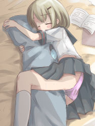 1girl blush closed_eyes clothed_masturbation crotch_rub female_focus female_masturbation highres masturbation original panties pillow_humping pussy_juice qt_project school_uniform solo underwear wet wet_clothes wet_panties rating:Explicit score:87 user:mmiaow