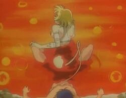  1990s_(style) 1991 1boy 1girl amano_jyaku animated animated_gif blonde_hair blue_hair breasts demon lava lowres medium_breasts medium_hair mimi_(urotsukidouji) nipple_piercing nipples perching piercing pointy_ears princess retro_artstyle sex short_hair sidelocks tagme tail urotsukidouji 