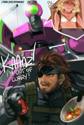  absolum_art bandana big_boss blonde_hair bra brown_hair can drink_can eyepatch food mecha metal_gear_(series) metal_gear_solid:_peace_walker metal_gear_zeke paz_ortega_andrade robot soda soda_can underwear 