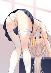 1girl ass asymmetrical_legwear ayanami_(azur_lane) azur_lane bandaged_leg bandages bare_arms bent_over black_skirt breasts brown_eyes clothes_between_thighs from_behind highres kneehighs kneepits knees_together_feet_apart light_brown_hair long_hair medium_breasts midriff ootsuki_momiji panties pleated_skirt single_kneehigh single_sock single_thighhigh skirt sleeveless socks solo thighhighs underboob underwear uneven_legwear white_panties white_socks rating:Sensitive score:101 user:danbooru