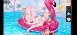  1girl animated ass ball beachball bikini bikini_bottom_pull blonde_hair blue_eyes blunt_bangs blush bouncing_breasts breasts brown_dust_(series) brown_dust_2 cleft_of_venus cocktail_glass covered_erect_nipples covering_breasts covering_crotch covering_privates cup curvy drinking_glass drinking_straw feet fellatio flower food fruit gluteal_fold grabbing_another&#039;s_breast groin groping hair_flower hair_ornament hands_up holding ice_cream ice_cream_cone jewelry justia_(brown_dust) large_breasts legs looking_at_viewer lying navel necklace official_art on_back open_mouth oral paizuri partially_visible_vulva pool pussy pussy_peek see-through_clothes sexually_suggestive sound stomach strap_pull strawberry swimsuit tagme thick_thighs thighs toes tongue tongue_out underwater unworn_bikini_bottom video water wet wet_clothes whipped_cream white_bikini wide_hips 