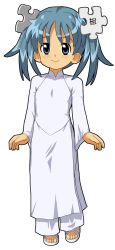  1girl ao_dai blue_eyes blue_hair dress female_focus full_body hair_ornament highres kasuga_(kasuga39) sandals smile solo toes transparent_background white_dress wikipe-tan wikipedia  rating:Sensitive score:17 user:usernam