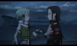  10s 1boy 1girl animated animated_gif black_hair blue_hair explosion explosive closed_eyes grenade hug kirito kirito_(sao-ggo) lowres nervous_smile panicking sinon smile surprised sword_art_online  rating:Sensitive score:22 user:steve_the_wraith