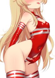  1girl absurdres arched_back arm_warmers blonde_hair blush breasts cameltoe covered_navel highres kiari_art legs leotard little_witch_nobeta loli long_hair nobeta small_breasts solo standing tenga tenga_swimsuit thigh_gap thighhighs thighs tongue tongue_out transparent_background  rating:Questionable score:279 user:Feeh