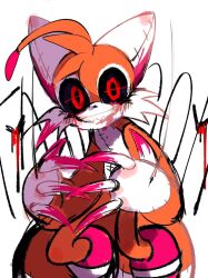  animal_ears antennae black_sclera blood bloody_tears claws colored_sclera creepy doll fox_ears fox_tail grin highres looking_at_viewer red_eyes smile sonic_(series) sonic_r sonic_the_hedgehog_(classic) tail tails_(sonic) tails_doll usa37107692 
