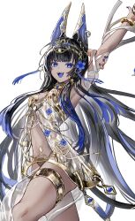  1girl ancient_egyptian_clothes armpits arms_up blue_eyes gawako jewelry multicolored_hair original solo thigh_strap two-tone_hair  rating:Sensitive score:2 user:Hullyen