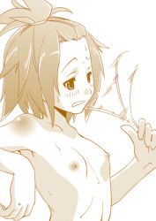 00s 1girl alternate_hairstyle armpits breasts completely_nude female_focus flat_chest forehead hand_fan high_ponytail holding holding_fan hot k-on! kaeru_kenshi monochrome nipples nude nudist ponytail simple_background small_breasts solo sweat tainaka_ritsu topfreedom topknot topless_female topless_frame white_background rating:Questionable score:51 user:danbooru