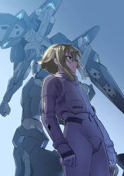  1girl absurdres clenched_hands elan_ceres gloves green_eyes green_hair gundam gundam_pharact gundam_suisei_no_majo highres looking_ahead mecha ringobatake robot science_fiction short_hair short_hair_with_long_locks sidelocks solo variant_set 