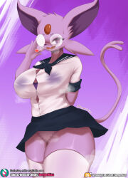  1girl 2021 artist_name big_breasts blue_skirt bra breasts breath burgerkiss curvy espeon female female_focus forehead_jewel fur furgonomics furry furry_female gem gen_2_pokemon glasses heart heart_eyes highres large_breasts looking_at_viewer microskirt miniskirt nintendo open_mouth panties personification pokemon pokemon_(creature) purple_background purple_eyes purple_fur round_eyewear school_uniform see-through_clothes simple_background skirt solo solo_focus subscribestar_logo subscribestar_username sweat sweatdrop tagme thick_thighs thighhighs thighs translucent underwear uniform watermark white_panties white_underwear wide_hips 