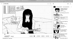  1girl agni_(fire_punch) american_flag chainsaw_man closed_mouth collared_shirt commentary couch cr1tikal cross_scar denji_(chainsaw_man) dress english_commentary english_text fake_screenshot fami_(chainsaw_man) fire_punch frown greyscale hands_up higashiyama_kobeni highres holding holding_instrument holding_ukulele indoors instrument live_tucker_reaction_(meme) long_hair long_sleeves looking_at_viewer meme miranda_sings mitaka_asa monochrome mozilla_firefox mukbang music nayuta_(chainsaw_man) on_couch one_eye_closed pill pinafore_dress playing_instrument rising_sun_flag scar scar_on_face school_uniform shelf shirt sitting sleeveless sleeveless_dress sloppy_blowjob_devil_(meme) sunburst ukulele ukulele_apology_video_(meme) upper_body winterflan yoru_(chainsaw_man) youtube 