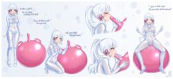  1girl absurdres ayaka_(genshin_impact) blush bodysuit covered_navel dildo dildo_riding english_text fellatio female_masturbation genderswap genderswap_(mtf) genshin_impact gradient_background grey_eyes heart heart-shaped_pupils highres latex long_hair masturbation moonshystar nipples oral ponytail pussy pussy_juice saliva sequential sex_toy symbol-shaped_pupils uncensored v vaginal very_long_hair white_bodysuit white_hair 