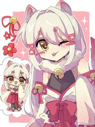  1girl animal_ears artist_request black_bodysuit body_freckles bodysuit bow breasts commission fox_ears fox_girl fox_tail freckles frills fur_collar gohei hair_between_eyes hair_bow hair_ornament hair_ribbon highres indie_virtual_youtuber japanese_clothes kagari_kitsune large_breasts long_hair long_sleeves messy_hair multicolored_hair nontraditional_miko pink_hair red_ribbon ribbon sidelocks simple_background skeb_commission skirt sleeves_past_fingers sleeves_past_wrists slit_pupils tail virtual_youtuber white_hair yellow_eyes 
