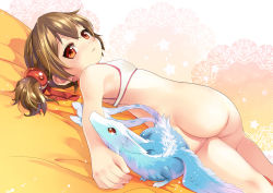  10s 1girl ass blush bottomless bra brown_hair dragon loli lying on_side pina_(sao) red_eyes rori_chuushin short_twintails silica sword_art_online training_bra twintails underwear wings  rating:Questionable score:249 user:danbooru