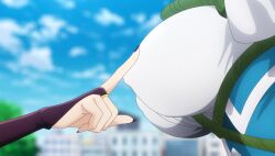  2girls animated anime_screenshot black_gloves black_nails blue_dress bouncing_breasts breast_focus breasts covered_erect_nipples dress fingerless_gloves gloves highres hiiragi_utena large_breasts magia_azure magia_baiser magical_girl mahou_shoujo_ni_akogarete minakami_sayo multiple_girls nail_polish nipple_arousal nipple_erection restrained shirt tagme touching_nipples video white_dress yuri 