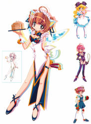  4girls alice alice_(alice_in_wonderland) blonde_hair brown_hair character_request elf garter_belt glasses highres long_hair looking_at_viewer maid multiple_girls pink_hair pointy_ears short_hair simple_background sugiyama_genshou whip white_background wings  rating:Sensitive score:5 user:Tekrelious