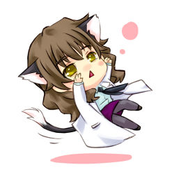 1girl animal_ears brown_eyes brown_hair cat_ears cat_tail chibi falling female_focus kemonomimi_mode kiyama_harumi lab_coat long_hair pantyhose pencil_skirt piku skirt solo tail toaru_kagaku_no_railgun toaru_majutsu_no_index rating:Sensitive score:2 user:danbooru