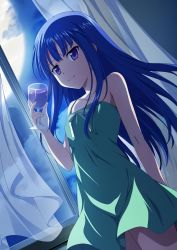  1girl blue_hair cup dress drinking_glass furude_rika highres higurashi_no_naku_koro_ni long_hair official_art smile tagme wine_glass  rating:General score:21 user:Stalky