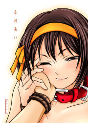 00s 1girl blush brown_hair collar female_focus hairband leash one_eye_closed osuzu_akiomi rope smile solo suzumiya_haruhi suzumiya_haruhi_no_yuuutsu wink rating:Sensitive score:15 user:danbooru