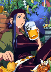 1girl against_wall alcohol anime_coloring baba backwards_hat baseball_cap beer beer_mug belt blue_eyes blue_hair blush breasts can chips_(food) cirima cup fairy food hat jacket lala_(ojamajo_doremi) large_breasts long_hair lying majorika mini_person minigirl mug night night_sky ojamajo_doremi on_stomach open_mouth orihime_(ojamajo_doremi) outdoors potato_chips sitting sky sleeping tanabata tanzaku volvox witch_hat rating:Questionable score:28 user:danbooru