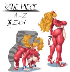 1boy 1girl absurdres all_fours ass breasts breasts_out brown_hair clothed_sex doggystyle ear_piercing grabbing_another&#039;s_hair grabbing_another&#039;s_twintails grabbing_from_behind hair_between_eyes hetero highres holding holding_whip huge_ass huge_nipples large_areolae long_hair looking_at_viewer medium_breasts muscular muscular_male nipples one_piece piercing prison prison_clothes sadi-chan sex sex_from_behind sunnysundown twintails whip rating:Explicit score:95 user:xAkira