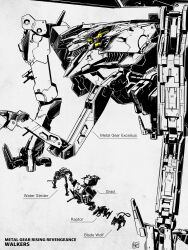  bladewolf cable cable_tail character_name copyright_name english_text grad_(metal_gear_rising) highres mecha mechanical_tail metal_gear_(robot) metal_gear_(series) metal_gear_excelsus metal_gear_rising:_revengeance monochrome no_humans non-humanoid_robot raptor_(metal_gear_rising) robot robot_animal robot_dog science_fiction spot_color standing tail vodomerka_(metal_gear_rising) walker_(robot) white_background yanase_takayuki 