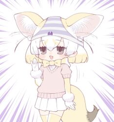  1girl animal_ears black_hair blonde_hair blush bow bow_panties bowtie brown_eyes clothes_theft extra_ears female_pervert fennec_(kemono_friends) fox_ears fox_tail gloves kemono_friends multicolored_hair notice_lines notora object_on_head open_mouth panties panties_on_head pervert pink_sweater short-sleeved_sweater short_hair short_sleeves skirt solo sweater tail theft thighhighs underwear underwear_on_head underwear_theft yellow_bow yellow_bowtie yellow_thighhighs 