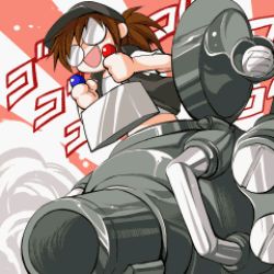  1girl baseball_cap days_of_memories female_focus fio_germi glasses hat ipod_nano_wallpaper lowres metal_slug midriff_peek military military_vehicle motor_vehicle opaque_glasses round_eyewear screencap snk solo tank vehicle 