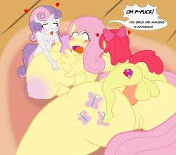1girl 2futa age_difference anal animal_penis apple_bloom ass blush breasts closed_eyes colored_skin english_text fluttershy furry furry_female furry_with_furry futa_with_female futanari grabbing_another&#039;s_breast groping horse_penis huge_ass huge_breasts huge_penis huge_testicles loli multiple_futa my_little_pony nipples paizuri penis prone_bone purple_skin sex sex_from_behind size_difference speech_bubble surprised sweetie_belle testicles touhoufan veins veiny_penis yellow_skin