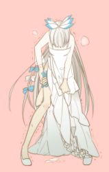 2girls blush bride crashtv dress fujiwara_no_mokou head_under_skirt implied_cunnilingus implied_sex kamishirasawa_keine multiple_girls pink_background pussy_juice simple_background standing touhou trembling wedding_dress white_hair wife_and_wife yuri rating:Explicit score:97 user:danbooru