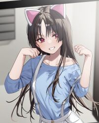  1girl animal_ears black_hair cat_ears chigusa_minori fake_animal_ears highres jitsuha_imouto_deshita. red_eyes smile 