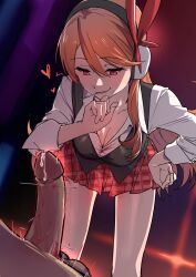  1girl absurdres akame_ga_kill! ball_busting bdsm black_vest breasts candy castration cbt character_request chelsea_(akame_ga_kill!) collarbone commission cum femdom flaccid food guro hairband hands_on_own_hips highres leaning_forward legs lollipop long_hair looking_at_penis looking_down medium_breasts orange_hair penis pixiv_commission pleated_skirt red_eyes red_skirt reverse_ryona sadism shirt skirt standing straydogshelter swept_bangs testicles vest white_shirt 