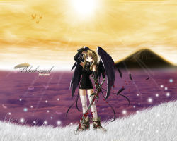   angel angel_wings black_wings blonde_hair blood nyanko_batake original sword thighhighs weapon white_legwear wings   rating:Sensitive score:5 user:Owyn