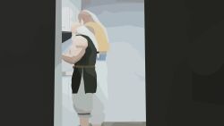 2boys a0secret azam_(street_fighter) bara braid cupboard dougi gouken grey_pants highres karate_gi kitchen low_ponytail male_focus multiple_boys muscular muscular_male old old_man pants ponytail size_difference sleeveless street_fighter street_fighter_v vest white_hair white_pants yellow_vest 