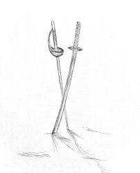  absurdres alpen_no_koyari bleach bleach:_sennen_kessen-hen commentary gonryoumaru_(shikai) highres katana kubo_tite_(style) no_humans official_style rapier ryuujin_jakka_(shikai) shadow shikai simple_background sketch sword weapon white_background 