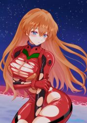  1girl aged_up bacillus beach blue_eyes blush breasts brown_hair cleavage curvy evangelion:_3.0+1.0_thrice_upon_a_time long_hair neon_genesis_evangelion night night_sky rebuild_of_evangelion sky souryuu_asuka_langley thighs torn_clothes wardrobe_malfunction water  rating:Sensitive score:7 user:Mr._Jive