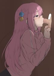  1boy 1girl bad_id bad_twitter_id black_skirt blue_eyes blush bocchi_the_rock! box chernyyvo cube_hair_ornament fellatio from_side glory_hole gotoh_hitori hair_ornament hetero highres in_box in_container jacket long_hair long_sleeves oral penis pink_hair pink_jacket saliva saliva_trail skirt solo_focus testicles track_jacket uncensored  rating:Explicit score:412 user:danbooru
