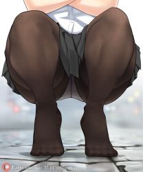 1girl ass black_pantyhose close-up crossed_arms feet highres madaotheory no original outdoors panties panties_under_pantyhose pantyhose rain school_uniform shirt shoes skirt squatting underwear white_panties white_shirt rating:Questionable score:216 user:MADAOTHEORY