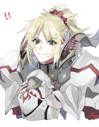  ! !! 1girl armor ayanolity blonde_hair braid commentary_request cropped_torso crown_braid fate/apocrypha fate_(series) green_eyes highres mordred_(fate) mordred_(fate/apocrypha) ponytail smile solo upper_body 