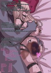 1boy 1girl bdsm bit_gag blonde_hair bondage bondage_harness bound breasts collar crying dark_areolae dark_nipples elf english_text feather_hair_ornament gag gagged glowing_tattoo grabbing_another&#039;s_breast grabbing_from_behind groping hair_ornament harness hetero highres interspecies lactation large_breasts legs_together long_hair long_pointy_ears magic milk mind_break mind_control navel_piercing nipple_piercing nipple_rings nipples nude original piercing pointy_ears pregnant pubic_tattoo rape see-through_clothes sex sex_from_behind slave solinda_(yakou) spooning stats tattoo translated vaginal x-ray yakou_(4507770) rating:Explicit score:298 user:DougDimmadome