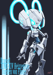  1girl blue_eyes colored_skin drossel_von_flugel fireball_(series) glowing glowing_eyes highres humanoid_robot joints mechanical_hair no_mouth redesign robot robot_girl robot_joints solo unco_xo white_skin 