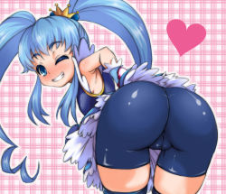 10s 1girl ass bad_id bad_pixiv_id bike_shorts blue_eyes blue_hair blush cameltoe crown cure_princess female_focus gold_crown happinesscharge_precure! heart huge_ass long_hair looking_at_viewer looking_back magical_girl matching_hair/eyes nikobun one_eye_closed precure shirayuki_hime solo twintails wink rating:Questionable score:100 user:danbooru