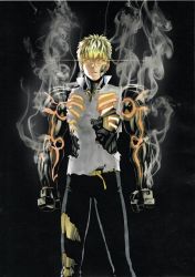1boy android black_background black_sclera blonde_hair clenched_teeth closed_mouth colored_sclera earrings genos glowing glowing_eyes jewelry looking_at_viewer male_focus mechanical_arms murata_yuusuke official_art one-punch_man pants popped_collar robot shirt short_hair smoke solo standing steaming_body teeth torn_clothes torn_pants torn_shirt white_shirt yellow_eyes rating:Sensitive score:11 user:danbooru