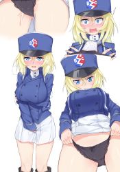 10s 1girl bad_id bad_pixiv_id bc_freedom_military_uniform black_panties blonde_hair blue_eyes blue_hat blue_jacket blush breasts cameltoe commentary_request cum cum_in_clothes cum_in_panties cumdrip girls_und_panzer hat heavy_breathing highres holding holding_unworn_clothes holding_panties holding_underwear holding_unworn_clothes jacket large_breasts long_hair long_sleeves looking_at_viewer multiple_views open_mouth oshida_(girls_und_panzer) panties pleated_skirt presenting_removed_panties pussy_juice shiny_skin short_hair skirt standing underwear white_skirt yoi_naosuke rating:Explicit score:189 user:danbooru