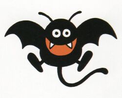  :d antennae bat_wings black_skin colored_skin creature creature_focus dracky dragon_quest fangs looking_at_viewer no_humans official_art open_mouth scan scan_artifacts smile solo tail third-party_source toriyama_akira white_background wings 