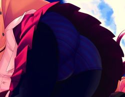  1girl artist_request ass female_focus panties panties_under_pantyhose pantyhose solo source_request striped_clothes striped_panties underwear  rating:Questionable score:5 user:ytldhd
