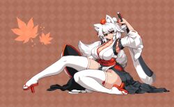  1girl absurdres animal_ears ass breasts highres huge_ass inubashiri_momiji large_breasts namako_daibakuhatsu pixel_art red_eyes short_hair sword thick_thighs thighhighs thighs third-party_edit touhou weapon white_hair wolf_ears  rating:Sensitive score:93 user:danbooru